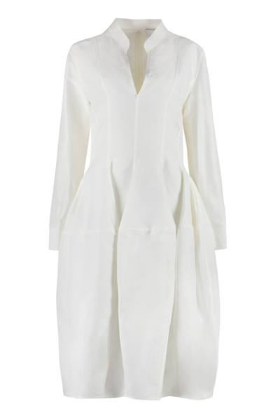 Bottega Veneta Fluid Pleated Linen Midi Dress In White