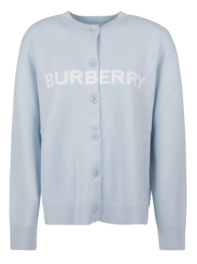 Shop Burberry Dottie Cardigan In Pale Blue