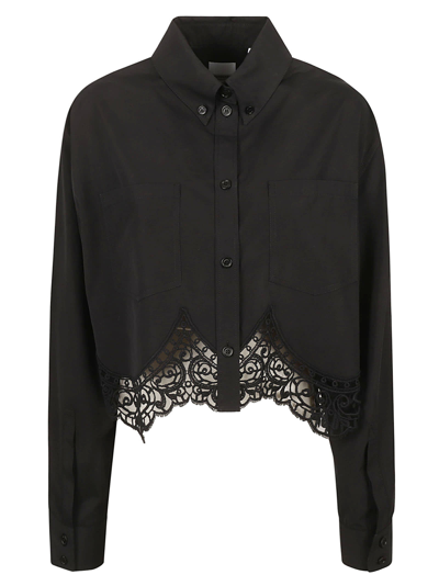 Shop Burberry Lace Asymmetric Hem Crop Shirt In Black
