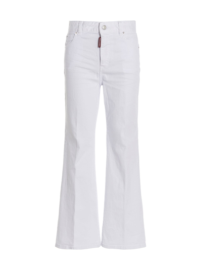 Shop Dsquared2 Jeans Super Flared Cropped In Bianco