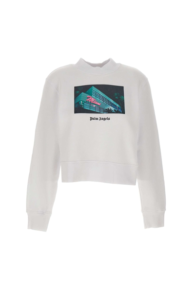 Shop Palm Angels Miami Fitted Sweatshirt In Bianco
