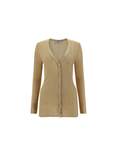 Shop Prada Cardigan In Oro