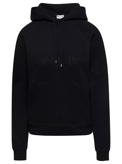 Shop Saint Laurent Hooede Sweatshirt In Noir