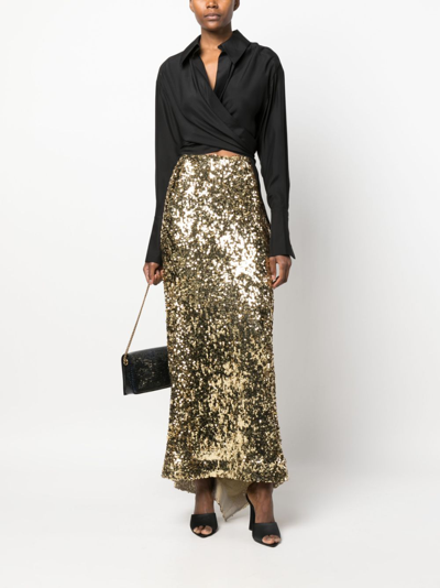 Shop Atu Body Couture Sequin-embellished Maxi Skirt In Gold