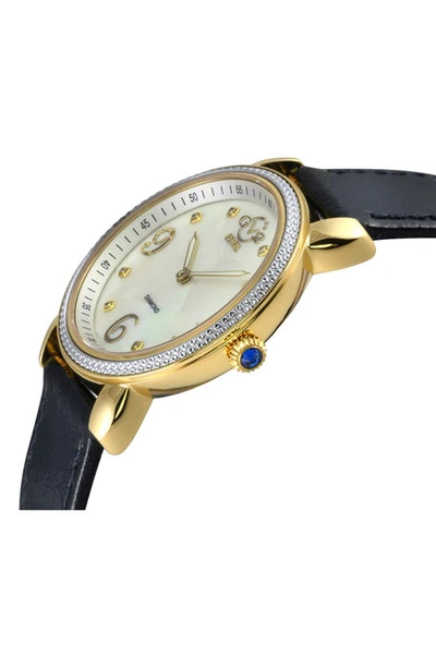 Gv2 Ravenna Swiss Diamond Leather Strap Watch, 37mm In Black