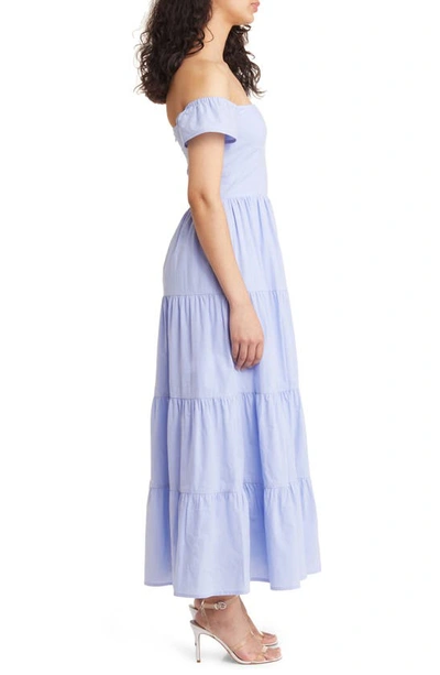 Shop Charles Henry Off The Shoulder Tiered Cotton Dress In Blue