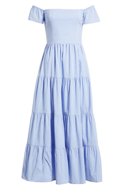 Shop Charles Henry Off The Shoulder Tiered Cotton Dress In Blue