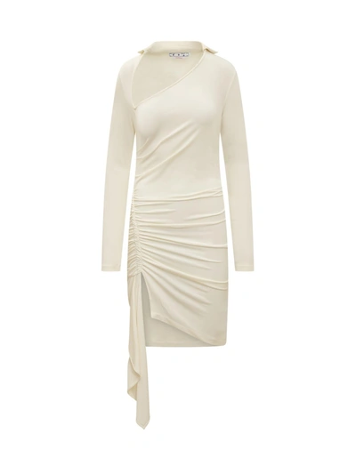 Off-white Viscose Crêpe Draped Dress In White