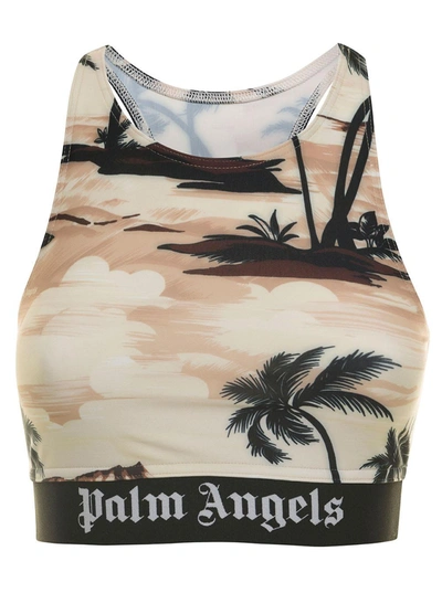 Palm Angels Multicolor Sports Bra With All-over Graphic Print And Elastic Band In Stretch Fabric Woman In Multicolor