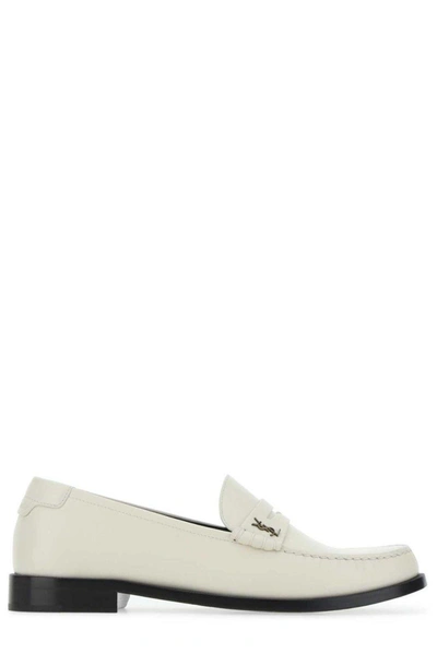 Shop Saint Laurent Monogram Penny Loafers In White