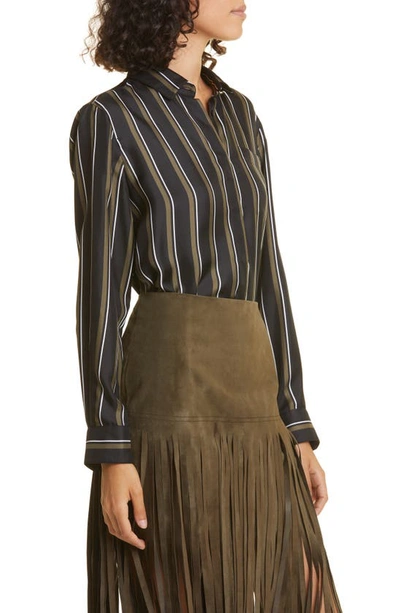 Shop Max Mara Nardo Stripe Silk Shirt In Olive Green