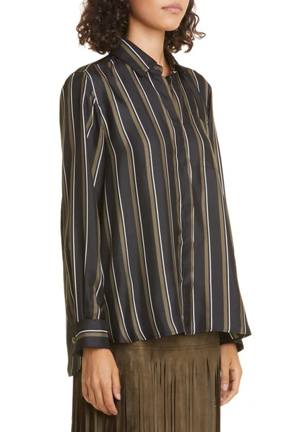 Shop Max Mara Nardo Stripe Silk Shirt In Olive Green