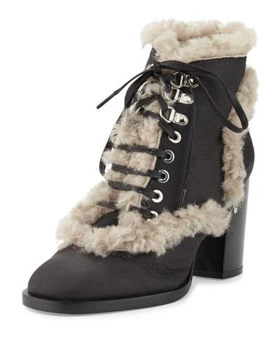Laurence Dacade Manushka Shearling Fur Ankle Boot, Black/gray In Black/grey