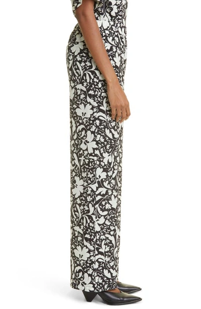 Shop Stella Mccartney Flower Print Silk Wide Leg Pants In 8420 Black Multicolor