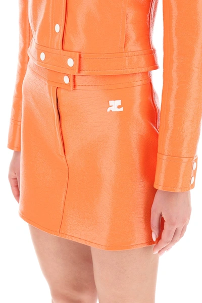 Shop Courrèges Coated Cotton Mini Skirt
