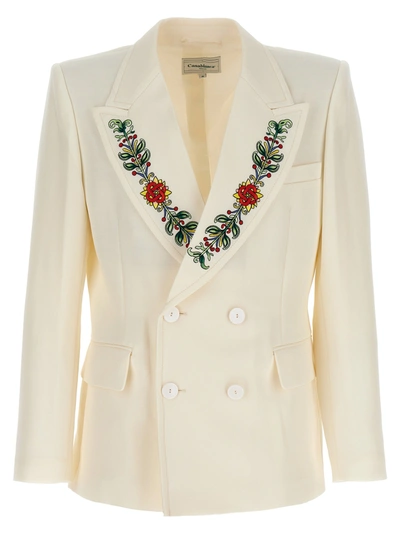Shop Casablanca Embroidered Lapel Jackets White