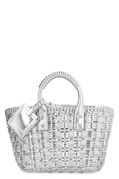 Shop Balenciaga Bistro Basket Tote Bag In Silver