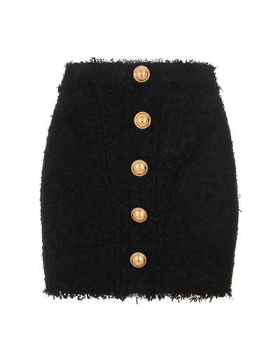 Shop Balmain Black Tweed Skirt With Gold Buttons In Nero