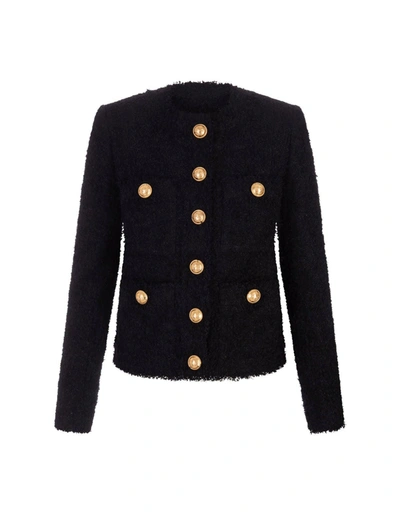 Shop Balmain Black Tweed Tailored Blazer In Nero