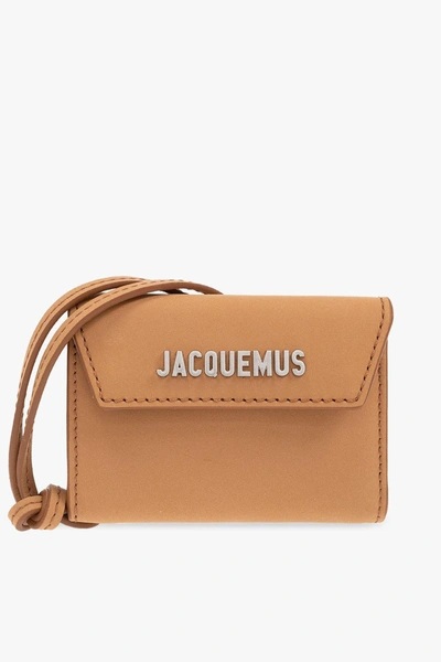 Shop Jacquemus Leather Wallet With Strap In Light Brown