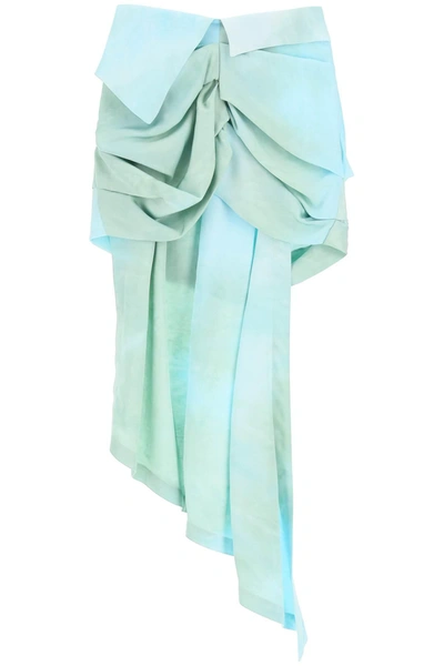 Shop Off-white Tie-dye Draped Mini Skirt In Light Blue (green)