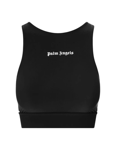 Shop Palm Angels Black Sports Top With Logo And Side Bands In Contrast In Nero