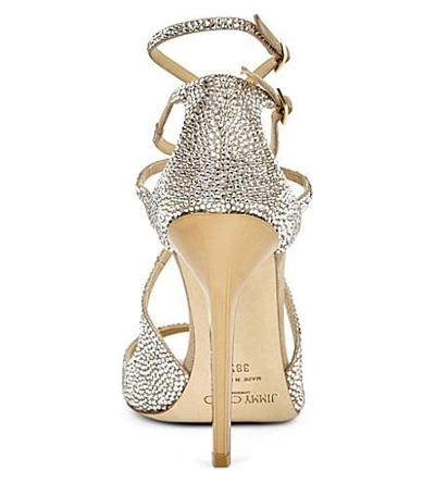 Shop Jimmy Choo Lance 115 Suede Embellished Sandals In Nude/crystal