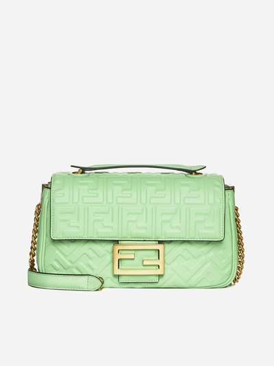 Shop Fendi Baguette Chain Ff Leather Midi Bag In Edamame