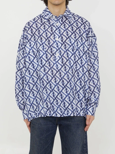 Shop Fendi Ff Linen Shirt In Blu