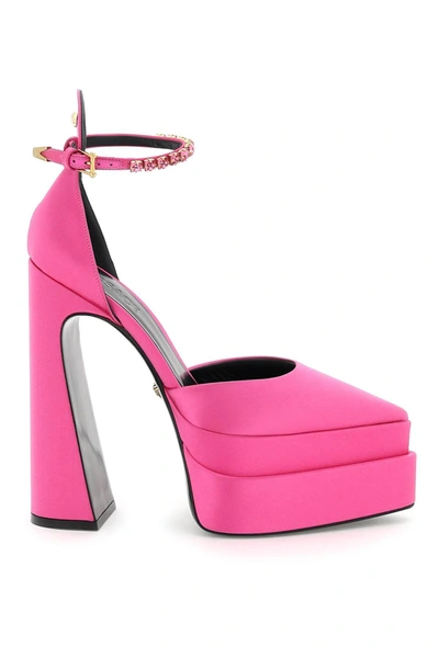 Shop Versace Aevitas Pointy Platform Pumps In Pink Lemonade Oro  (pink)