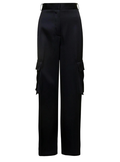 Shop Versace Black Cargo Pants Satn Effect With Cargo Pockets In Viscose Woman In Default Title