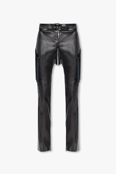 Shop Versace Leather Trousers With Fringes In Black