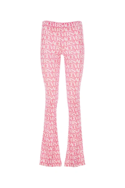 Shop Versace Printed Velvet Pant In Pink/white