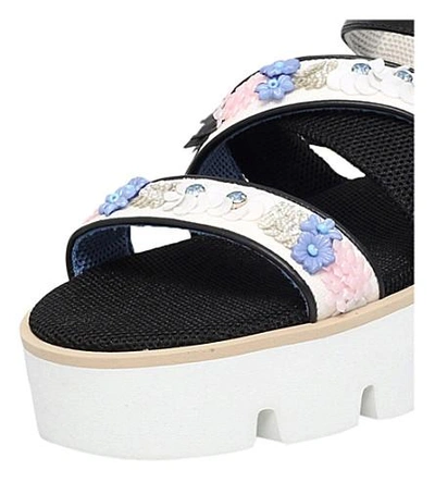 Shop Msgm Floral-embellished Leather And Mesh Sandals In White/oth