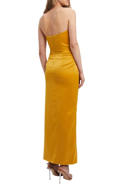 Shop Bardot Everlasting Corset Strapless Satin Gown In Marigold