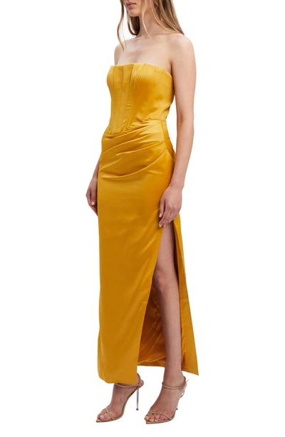 Shop Bardot Everlasting Corset Strapless Satin Gown In Marigold