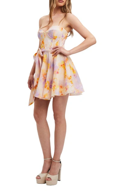Shop Bardot Malia Floral Corset Strapless Minidress In Sunny Yellow
