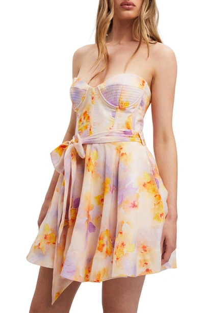 Shop Bardot Malia Floral Corset Strapless Minidress In Sunny Yellow