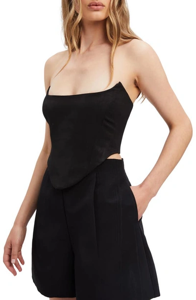 Shop Bardot Platinum Strapless Linen Corset Top In Black