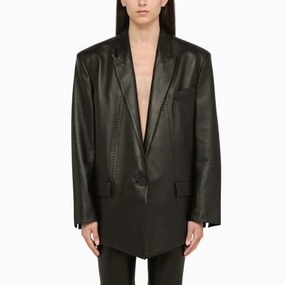 Shop Attico The  | Black Leather Single-breasted Blazer