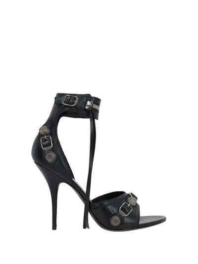 Shop Balenciaga Cagole Leather Sandals In Black