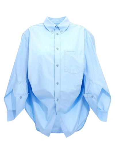 Shop Balenciaga Swing Twisted Bb Corp Shirt In Light Blue