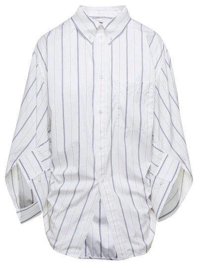 Shop Balenciaga Wing White Shirt With Asymmetric Hemand Stripe Motif In Cotton Woman