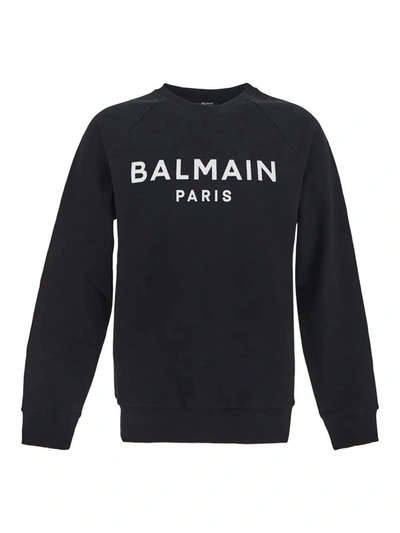 Shop Balmain Cotton Sweatshirt In Noir/blanc