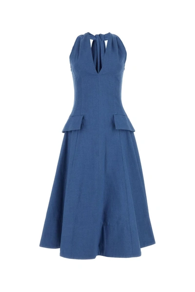 Shop Bottega Veneta Cerulean Blue Cotton Dress In Black