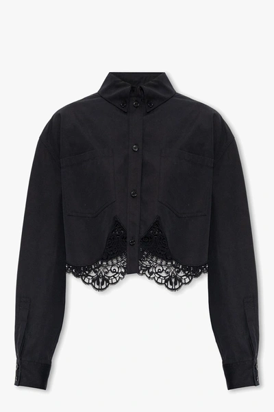 Burberry Cropped Button-front Blouse With Lace Trim In Black