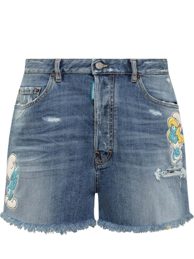 Shop Dsquared2 X Smurfs Baggy Shorts In Navy Blue