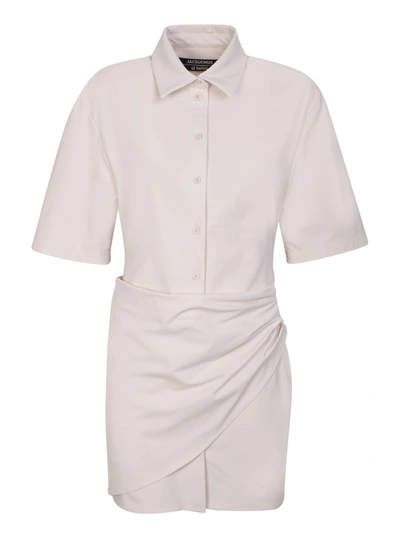 Shop Jacquemus La Robe Camisa Mini Dress Ivory In White