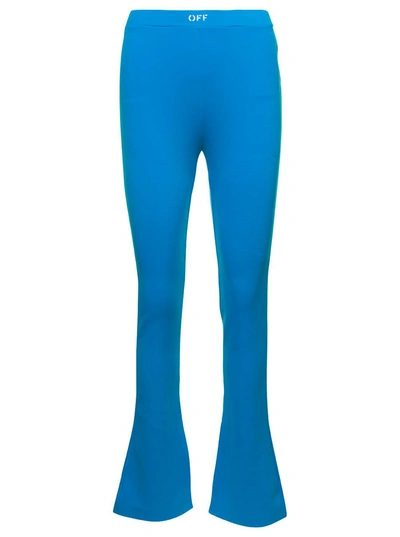 Shop Off-white Light Blue Flared Leggings With Contrasting Logo Print In Stretch Polyamide Woman In Azzurro