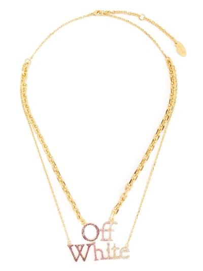 Shop Off-white Pavé Necklace With Logo In Oro